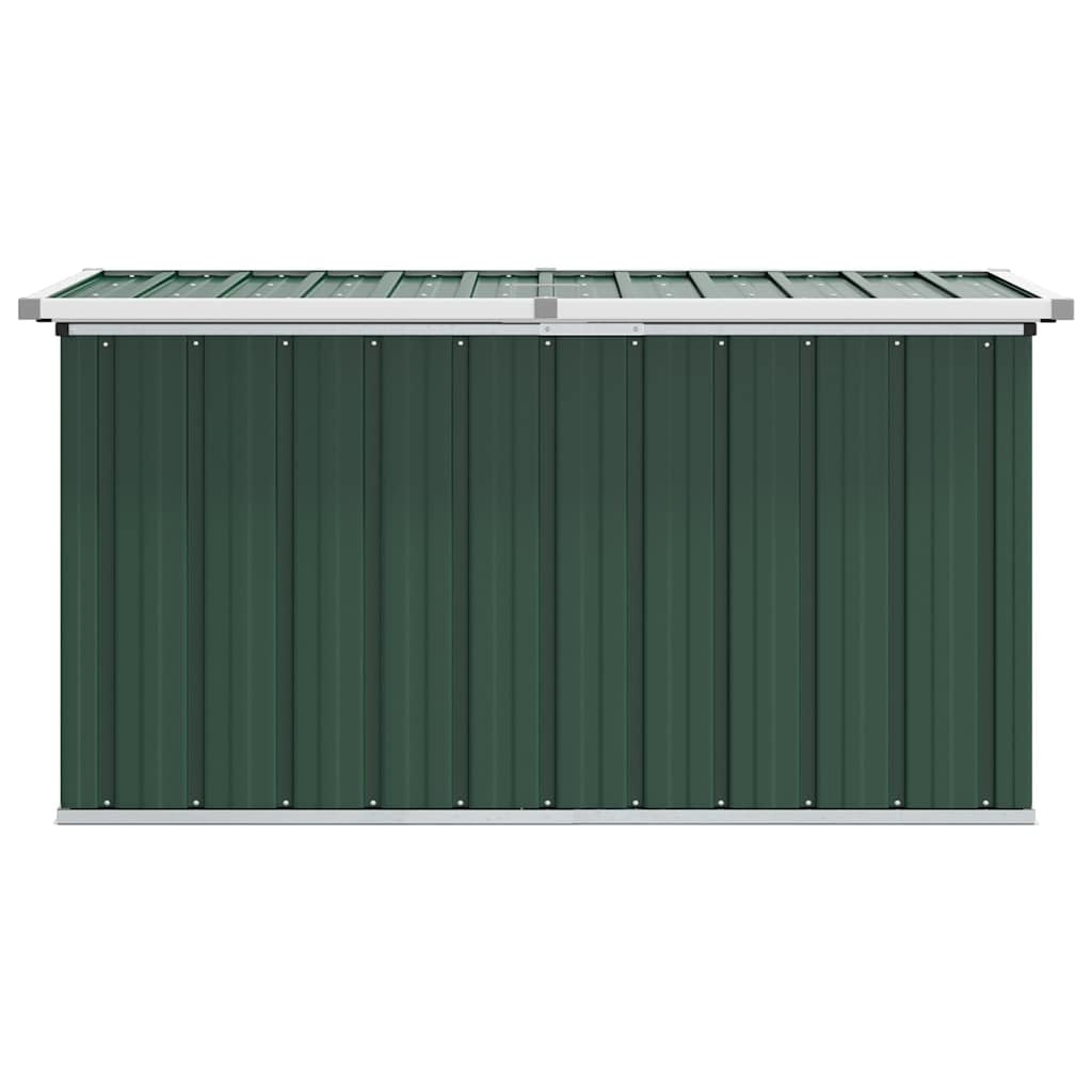 Garten-Aufbewahrungsbox Grün aus verzinktem Stahl 129 x 67 x 65 cm mit wasserabweisendem Deckel, großer Stauraum für Kissen, Polster, Gartenzubehör