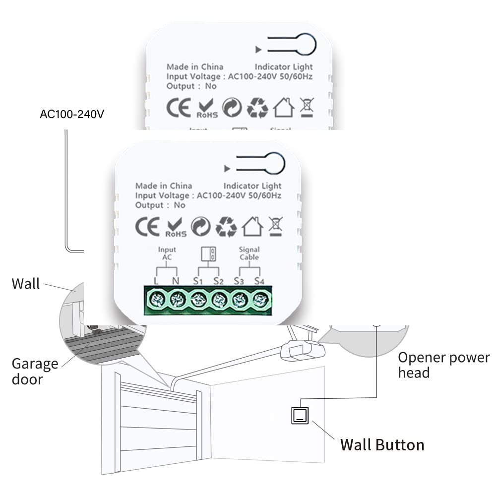 ZigBee Contrôleur d'ouverture de porte de garage Application de téléphone portable Télécommande compatible avec Alexa Google Home pour passerelles de contrôle vocal nécessaires