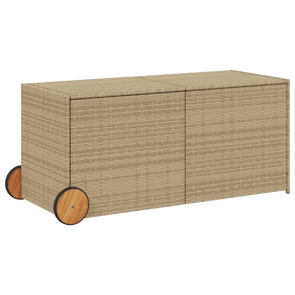 Vidaxl Beige Garden Storage Box-283L Poly Rattan, Mix With Water-Resistant Bag, Wheels, Handle, And Gas Lift 283L