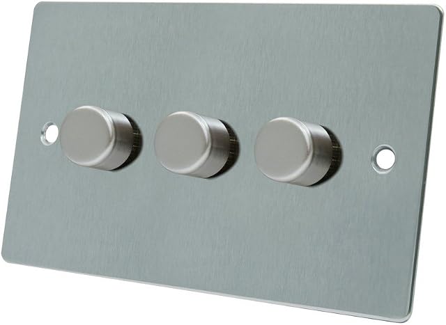 AET FSC3GDIM40 Satin Chrome Flat 400W-10 Amp Triple 3 Gang 2 Way 400W Light Dimmer Switch, 400 W, 240 V