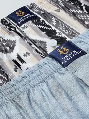 Image of Urban Scottish Men's Pack of 2 Cotton Printed Boxers with Side Pockets