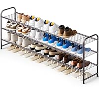 KEETDY Long 3 Tier Shoe Rack for Closet Wide Shoe Storage Organizer Stackable Metal Shoe Shelf for 24 Pairs Men Sneakers with Wire Grid for Closet Floor, Bedroom, Entryway, Bronze