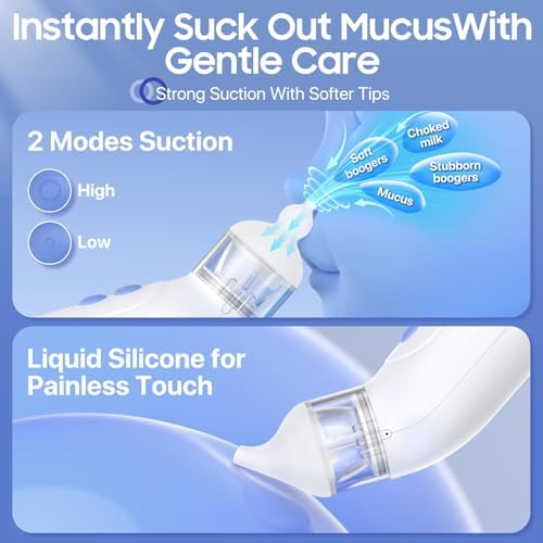 Nasal Aspirator for Baby, Blocked Nose Relief, Electric Baby Nose Sucker with Larger Suction Chamber and More Powerful Suction with 4 Silicone Tips Suitable for Newborns and Babies White — view 2