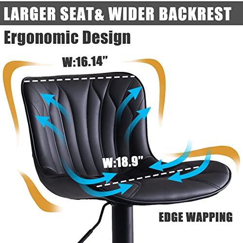 YOUNIKE Black Bar Stools Set of 2 Upholstered Modern Swivel Counter Height Bar Chair with Back Adjustable Kitchen Island Tall Faux Leather Padded Barstools Metal Breakfast