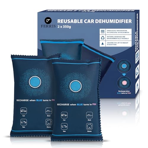 FERRIS | 2 X 350g Car Dehumidifier Bags | Reusable & Safe Interior Dehumidifiers for Home & Moisture Absorber Sachets | Microwave Reactivated Leakproof Alternative to Disposable Dehumidifiers