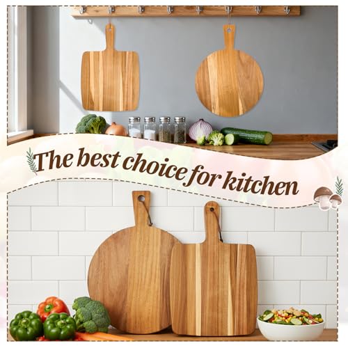 2 Piezas Tabla de Cortar de Madera Acacia con Mango miniatura 5