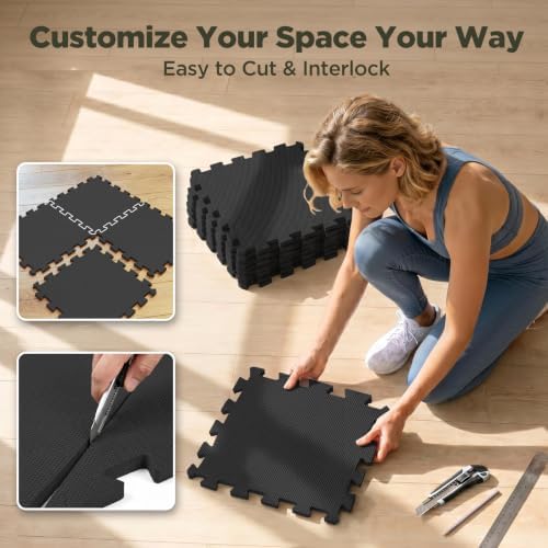 AIRHOP 12x12In Thick 18 Tiles Gym Floor Mat, High-Density EVA Foam Puzzle Gym Mat, Interlocking Foam Floor Tiles for Home Gym Exercise Equipment, Play Workout Garage Kitchen Flooring — view 5