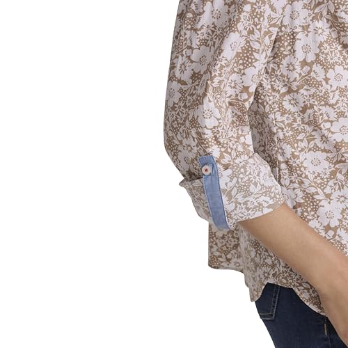 Image of Nautica Women's Button Front Long Sleeve Roll Tab Shirt