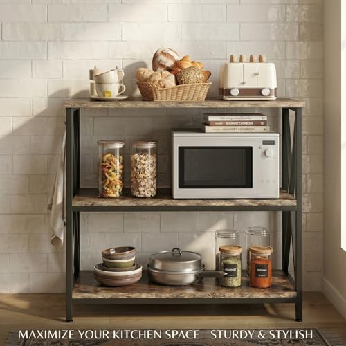 Image of TEKAVO Arina 3 -Tier Kitchen Organizer Rack|Multipurpose Microwave Stand for Kitchen Platform & OTG Oven|Steel Utensils Storage Shelf | Forest Wood, Metal (80x40x87 cm) - DIY