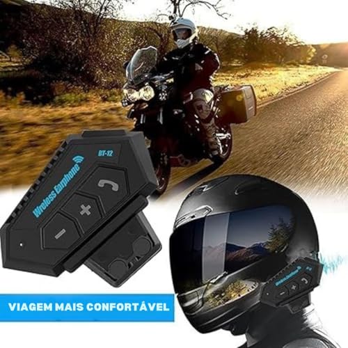 Intercomunicador Bluetooth para Capacete de Moto, Microfone com Controle de Volume, Comunicador Sem