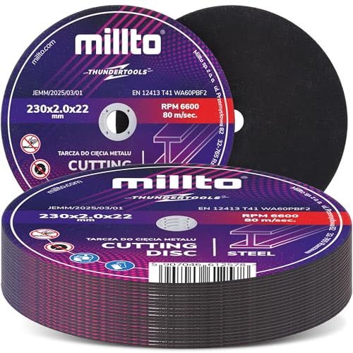 25x Millto Disque a Tronçonner Coupe Métal 230x2 mm Acier Inox Fer Aluminium Tôle Meuleuse Angulaire Disques Découpe Pour Outils Usinage Métal Coupe...