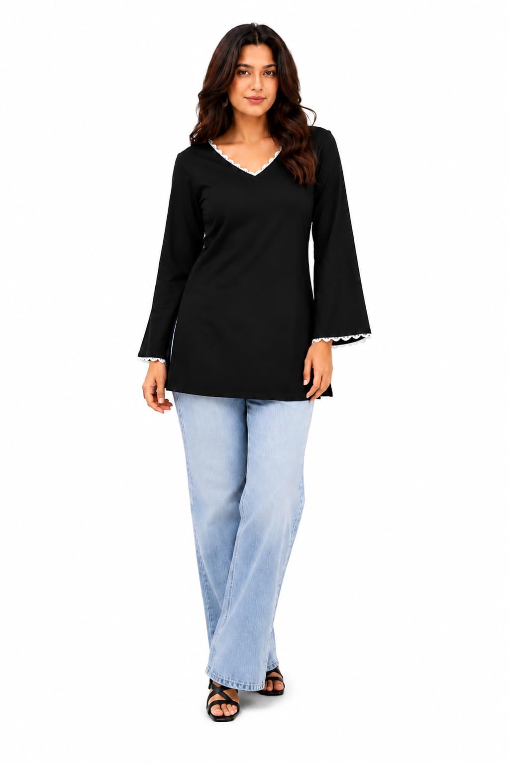 Women's Rayon Tunic Top V Neck Long Sleeve Casual Tunic Regular Fit Sizes M-XXL-picture-34