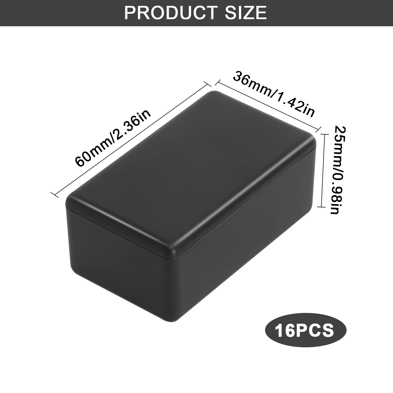 16-częściowy zestaw puszek rozdzielczych czarny mini obudowy elektroniczne 60x35x25mm puszka kablowa wodoodporna płaska plastikowa z etykietami DIY puszka połączeniowa do projektów elektrycznych do