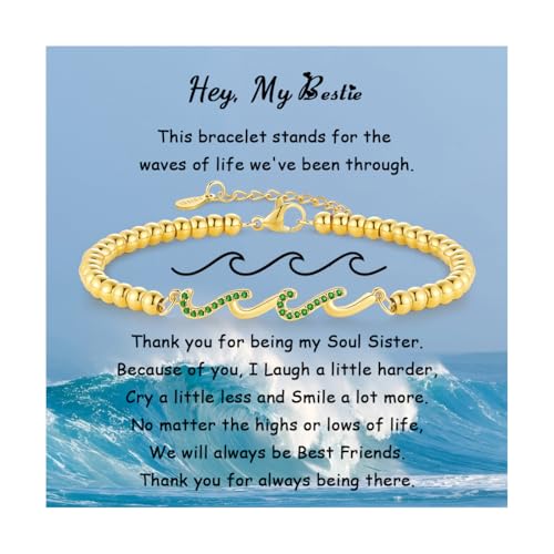 Image of Gift for Daughter Sister Bestie Friends Mom The Waves of Life We've Through Together Wave Bracelet Women Birthday Retirement Insprational Gifts for Her