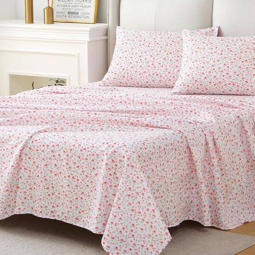 Image of MUXHOMO Full Size 4 Piece Sheet Set, Soft Breathable Bed Sheet Set for Bedroom with Deep Pocket Up to 16 inch, Wrinkle-Free & Cooling Bedding for Oeko-TEX Certified - Rose Bloom