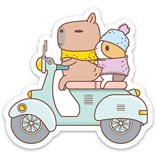 Guinea Pig and Capybara Riding Scooter Vinyl Sticker