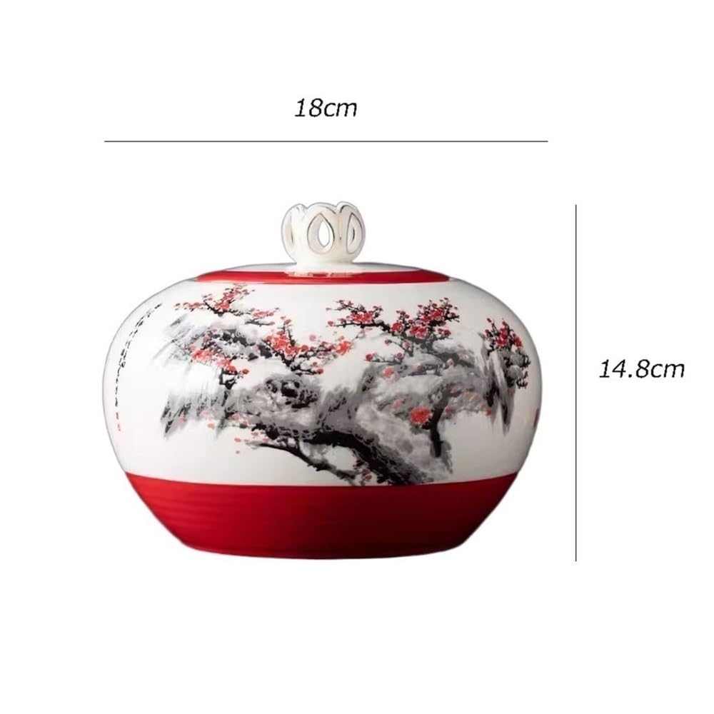 Contenedor de té Bote de té de cerámica pintado a mano, tarro de almacenamiento sellado multifuncional grande, almacén for hojas sueltas(Red)