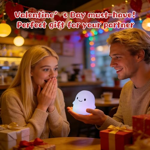 Image of Rytinazzz Halloween Ghost Night Light, Color-Changing & 50-Hour Battery, Spooky-Cute Squishy Lamp for Kids, USB Rechargeable with Timer, Halloween Decor & Gifts