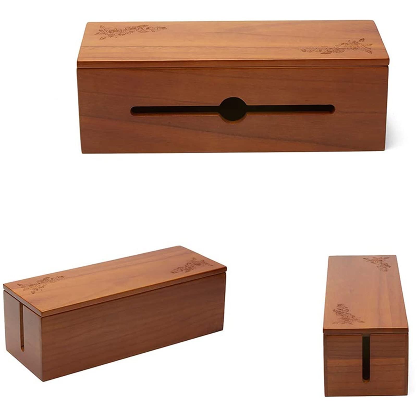 ordenador de cables, Caja de almacenamiento cables escritorio, caja organizadora madera(Dark Brown)