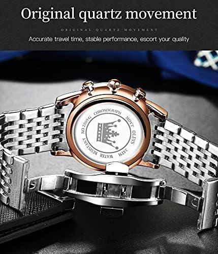 OLEVS Men Watches with Date Bussiness Watches for Male Luminous Quartz Mens Watches Waterproof with Stainless Steel Strap Stopwatch Timing Function (Rose case Black dial) - Image 6
