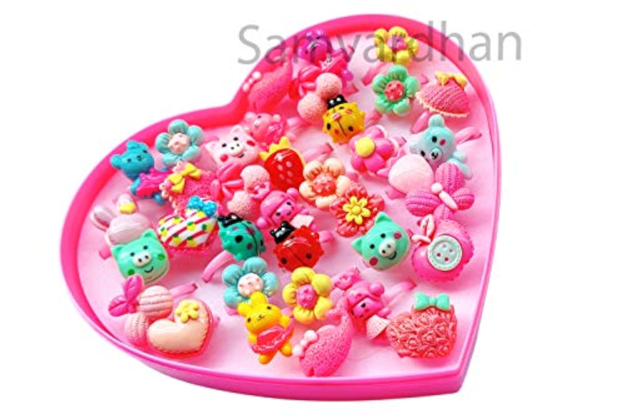 36 PCS Adjustable Cartoon Flowers Open Finger Ring for Birthday