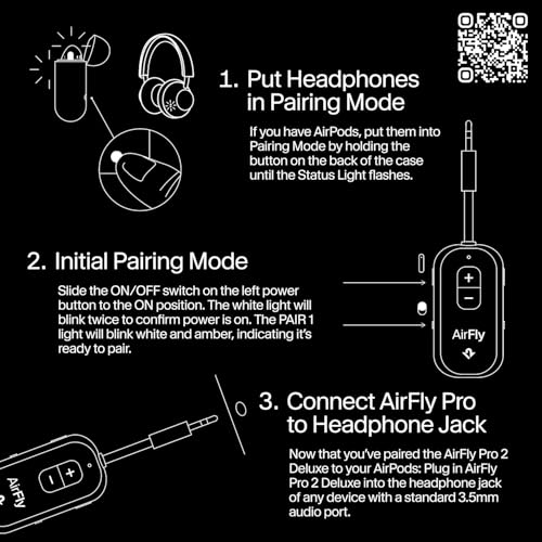 AirFly Pro 2 – Bluetooth Adapter for Airplane, Pair 2 AirPods or Wireless Headphones – 3.5mm AUX Bluetooth Transmitter and Receiver for Cars, Boats, Treadmills, TVs– Airplane Travel Essentials, Black - 9