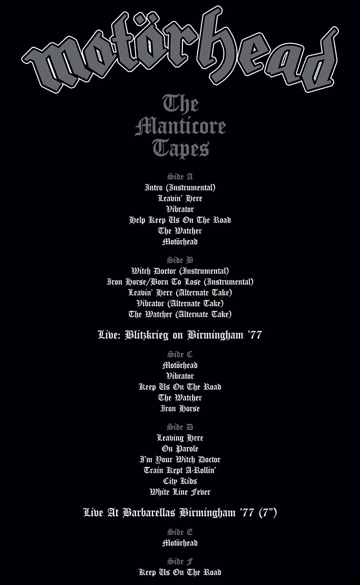Motörhead The Manticore Tapes Tracklist Homme T-Shirt Manches Courtes Noir Regular/Coupe Standard