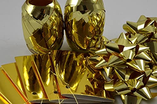 Ribbon Writer Gold Shiny Metallic Bow, Ribbon And Tag Christmas Or Birthday Gift Wrap Set