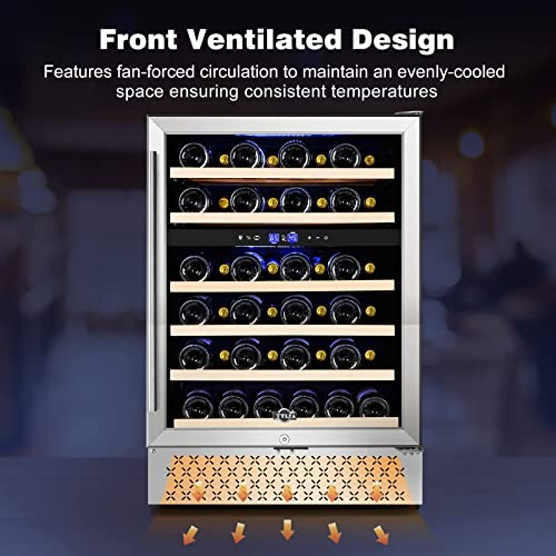 Image of Tylza 24'' Wine Fridge, Dual Zone Wine Refrigerator, 54 Bottles, Lock, Glass Door, Built-in Compressor, 6 Adjustable Shelves, Undercounter or Freestanding, Wine Cooler Refrigerator for Home Bar Office