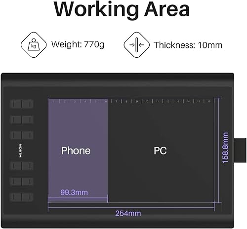 Miniatura 4 de HUION Inspiroy H1060P Tablet gráfica de dibujo con lápiz capacitivo sin batería sensibilidad a la presión 8192 12 teclas de acceso directo arte