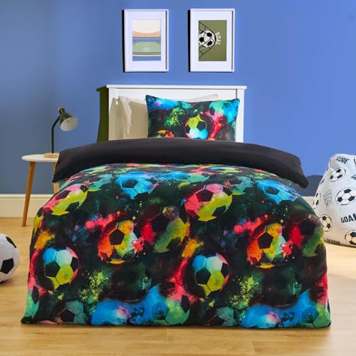 OHS Double Fleece Duver Cover, Super Soft Winter Warm Football Bedding for Boys Kids Double Duvet Set Cosy Comfy Bedding Set with Pillowcases Football Gifts, Neon
