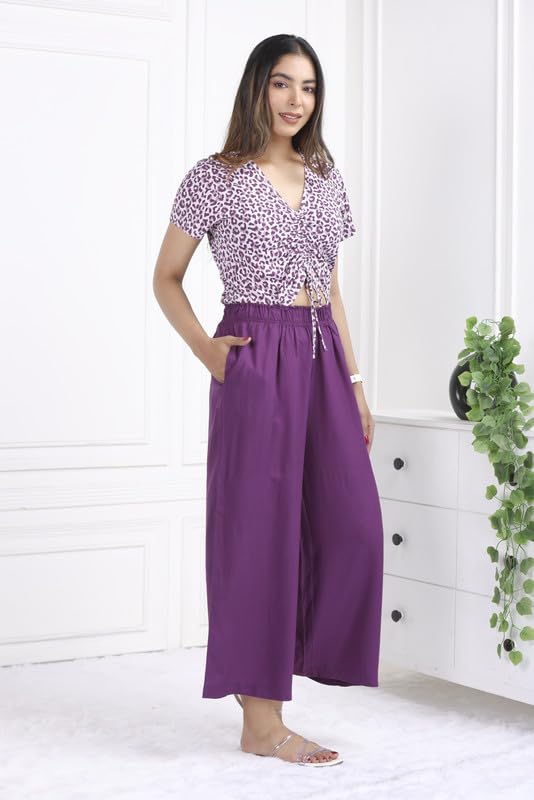 Image of Mlada Rayon Palazzo Pants for Women | Palazzo Pant for Women | Palazzo for Office Wear | Mid Rise Palazzo Pants | Regular Fit Palazzo Pants for Women | Relaxed Palazzo Pants | Solid Palazzo Pants