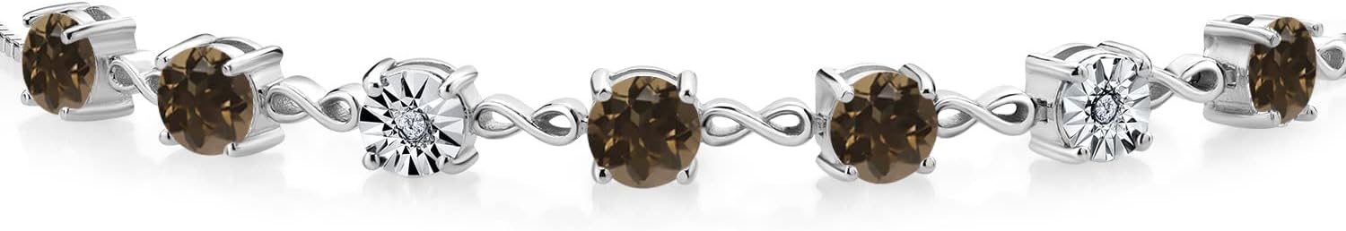 Gem Stone King 925 Sterling Silver Infinity Tennis Bracelet for Women | Gemstone Birthstone and White Lab Grown Diamond | Round 5MM and 1MM Accents| Adjustable Bolo to 9 Inch | Easy-On Easy-Off