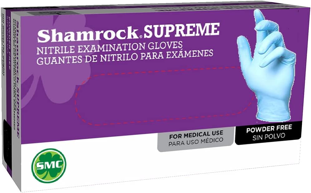 Shamrock Nitrile Examination Gloves, Blue Disposable, Latex Free, Powder Free, Safe for Food Handling, For Medical Use