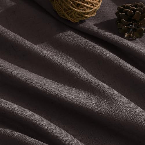 Image of Nanspring Cocoa Coffee Linen Blend Light Filtering Back Tab Curtains 96 Inches Long, Semi Sheer Privacy Drapes for Living Room & Bedroom, 52x96 inch, 2 Panels