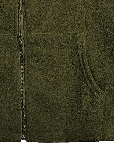 Hibelle Green Jacket Women, Ladies Thin Polar Fleece Full Zip-Up Coat Spring Dressy Layer Jackets Aestethic Long Sleeve Pockets Shirts Slimming Well Made Outdoor Wear Military Medium #TOP4