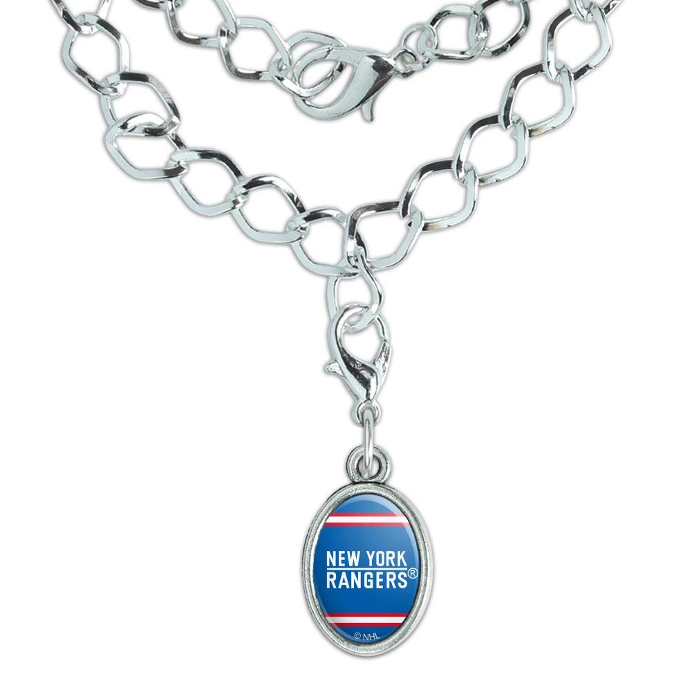 NHL New York Rangers Logo Silver Plated Bracelet with Antiqued Oval Charm