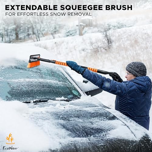 Image of EcoNour 47 inch Extendable Snow Brush and Ice Scraper Pivoting Squeegee | Aluminum Handle | Telescopic Snow Brush for Car and SUV Windshield with 270 , Roof & Windows Winter Car Accessories