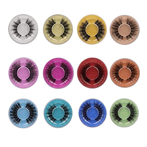 3D False Eyelashes Fluffy Wispy Portable 12 Styles Faux Mink Lashes Natural Look with Glitter Card Eye Lashes Bulk Eyelashes Soft Volume Medium Long Fake Eyelashes 12 Pairs Pack Wholesale