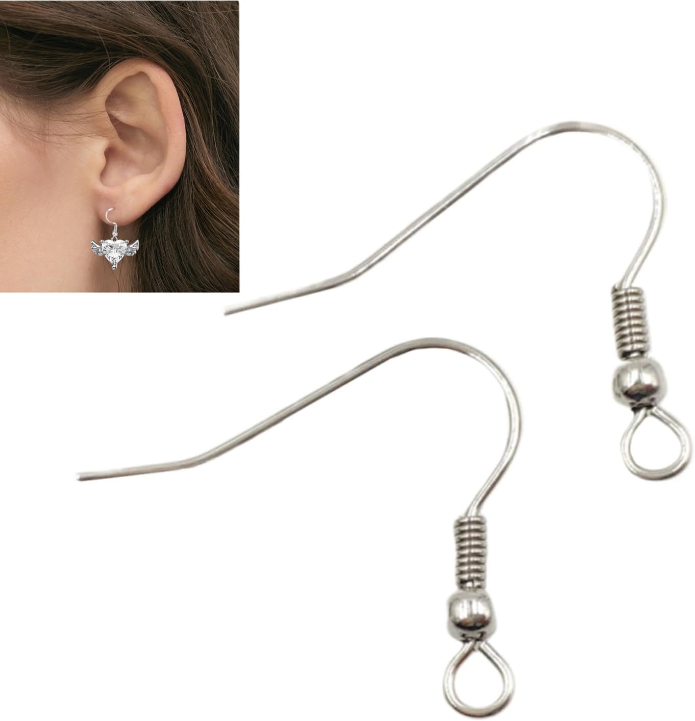 100Pcs Titanium Steel Fish Hook Design Earring, Silver Titanium Earring Hooks Accessories Easy to Wear and Sturdy for Daily and Party Occasions