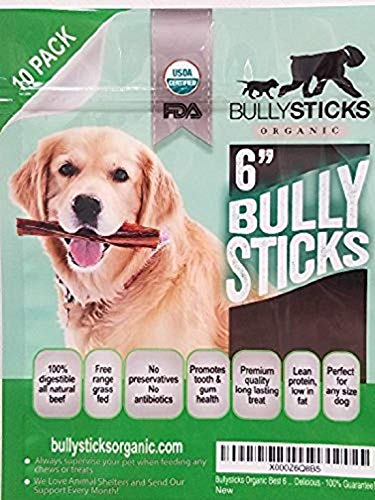Bullysticks Organic Standard 6" Bully Sticks For Dogs - All Natural Dog Treat, These Chews Are Free Range, Odorless Bully Sticks, Usda Approved (10 Pack) #TOP25