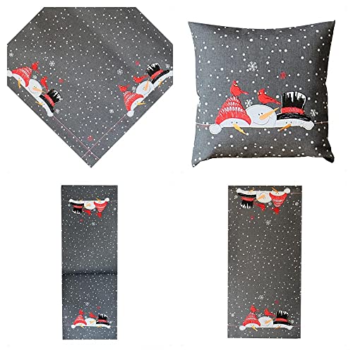 Raebel OHG Tischdecke Mitteldecke Tischläufer Kissenhülle Weihnachten grau mit Applikationen Kurbelstickerei winterliche Kantengucker (85 x 85 cm), (W-714) Cover