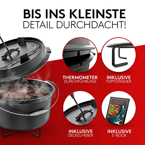 Dutch Oven Amandi BBQ Set 7 Liter aus Gusseisen mit Deckelheber