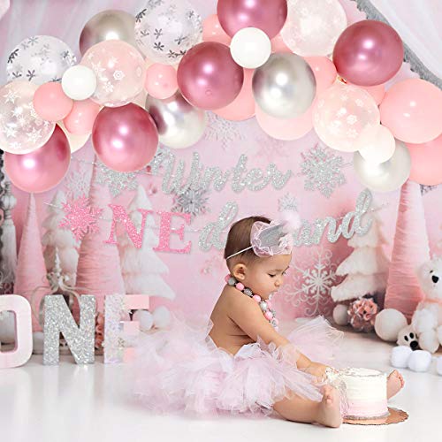 Sneeuwvlok ballon Garland boog Kit roze en zilver Winter Wonderland 1e verjaardagsfeestje decoraties voor meisje met… - Image 4