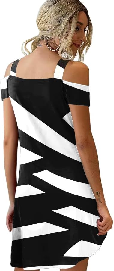 SAUKOLE Womens Sexy Cold Shoulder Dresses Summer Casual Dress Loose Fit Knee Length Dress - Image 4