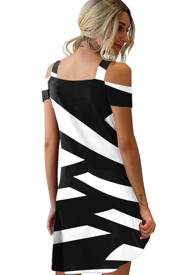 Image of SAUKOLE Womens Sexy Cold Shoulder Dresses Summer Casual Dress Loose Fit Knee Length Dress