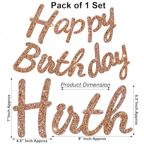 Image of Rozi Decoration Rose Gold Glitter Happy Birthday Banner -Cursive Letter Garland for Party Decoration, Reusable Shiny Cardstock Hanging Banner for Girls, Women, Adults, Kids (Pack of 1 Set)
