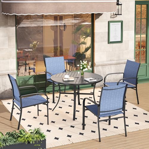 HERA'S HOUSE 5 Pieces Patio Dining Set, 4 x Blue Textilene Dining...