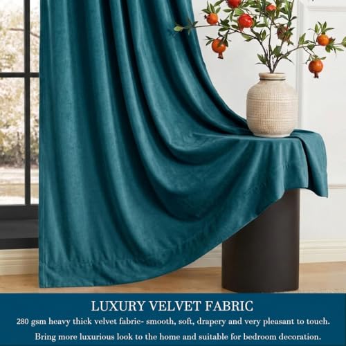 Image of Amazon Brand - Solimo Velvet Curtain Set of 2 (52x108 Inch) Plain Door & Window Curtains for Living Room & Bedroom |75% Light Blocking, Eyelet Curtains for Home Decor in Teal Color (4 feet x 9 feet)