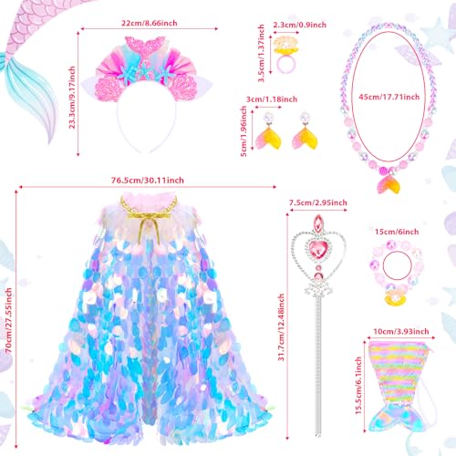 Princess Dress Up Toys Princess Dress Up Clothes Rainbow Mermaid Cape Kit 9 Pcs Gift Set for Little Girls 3-8 Years2